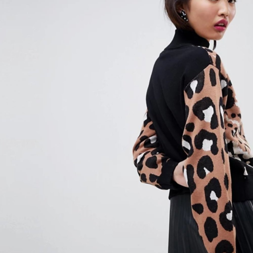 ASOS Design Mock Neck Tiger Leopard Sweater - Picture 3 of 11